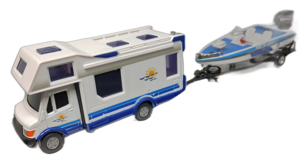 Mini Motorhome with Blue Speedboat