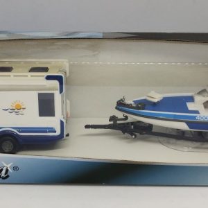 Mini Motorhome with Blue Speedboat