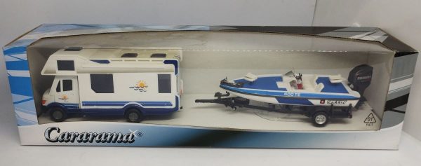 Mini Motorhome with Blue Speedboat