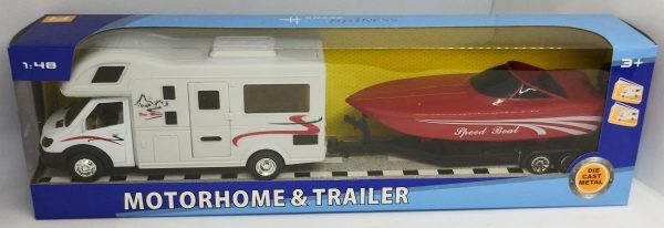 Class C Motorhome with Red Speedboat